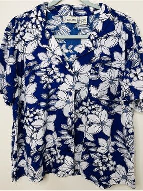 Classic Blue and White Floral Button-Down Shirt